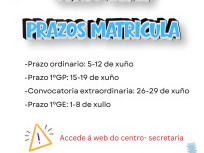 Prazos de matrícula Curso 26/27