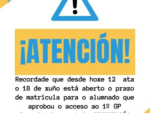 Aberto prazo de matrícula para o alumnado 1º GP