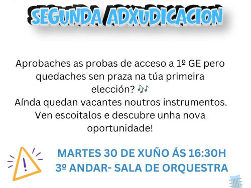 Segunda adxudicación para aqueles aspirantes aprobados nas probas de acceso ao 1º GE