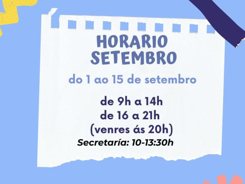 Horario de apertura do centro primeira quincena setembro